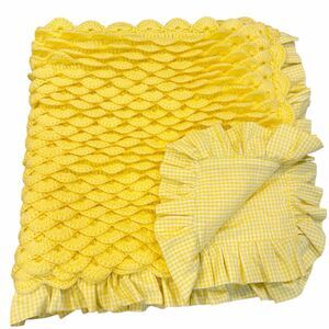 Handmade Scale Crochet Yellow Gingham Tie Back Baby Blanket Quilt